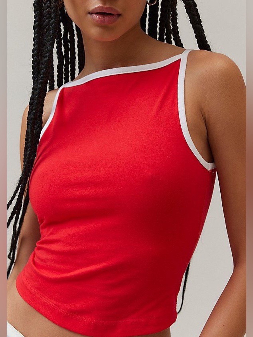 NWT BDG Urban Outfitters Romy Boatneck Cropped Tank Top in Red. Size L - Picture 1 of 10